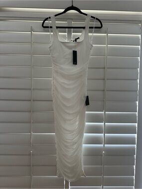 Lulu's White Ruched Midi Dress